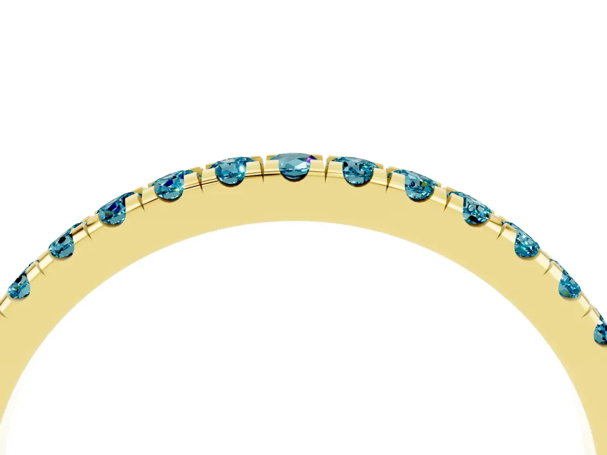 Pavé Round Blue Topaz Half Eternity Band with Shared Prong Setting Yellow gold
