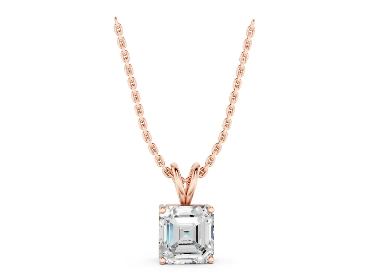 Asscher Diamond Solitaire Pendant with Four Prong Setting Rose gold