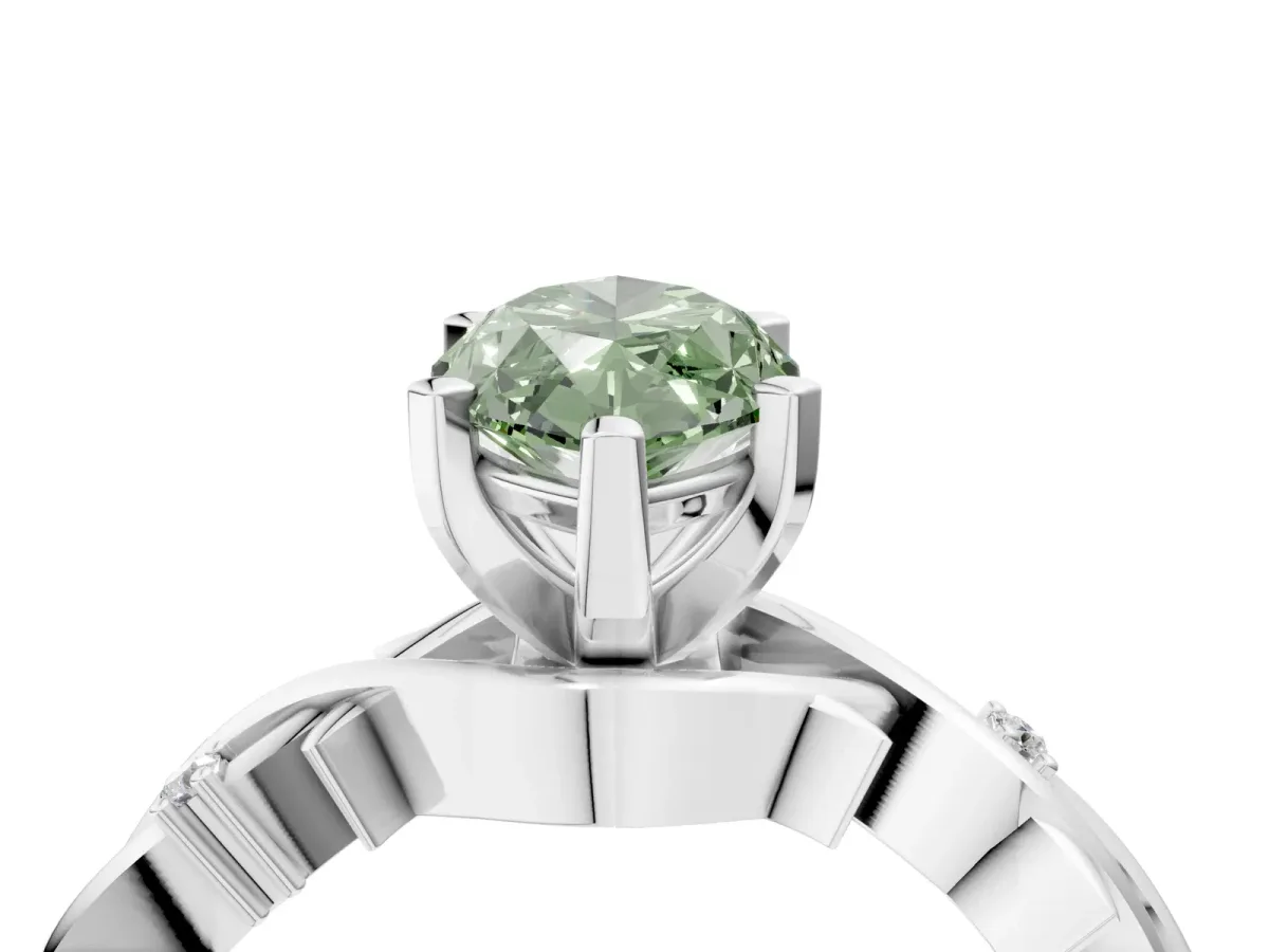 Fancy Green Marquise Cut Diamond Solitaire Ring with Twisted Band and Prong Setting Silver