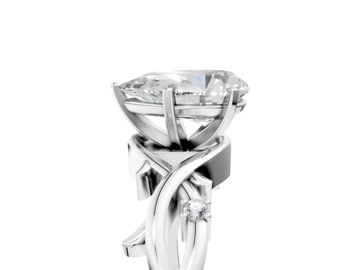 Pear Cut Diamond Solitaire Ring with Twisted Band and Prong Setting Silver