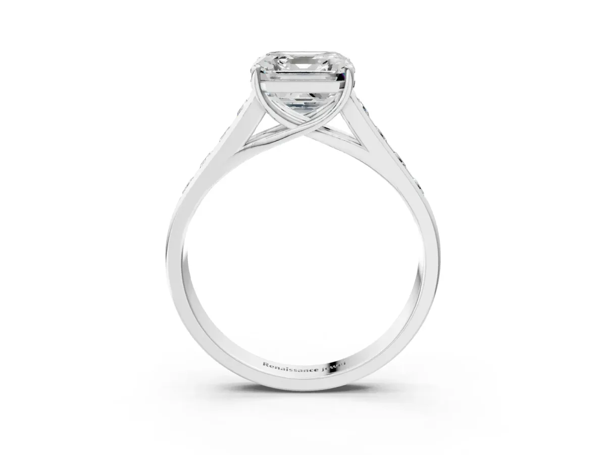 Asscher Cut Solitaire Channel-Set Diamond Engagement Ring with Four-Prong Setting Platinum