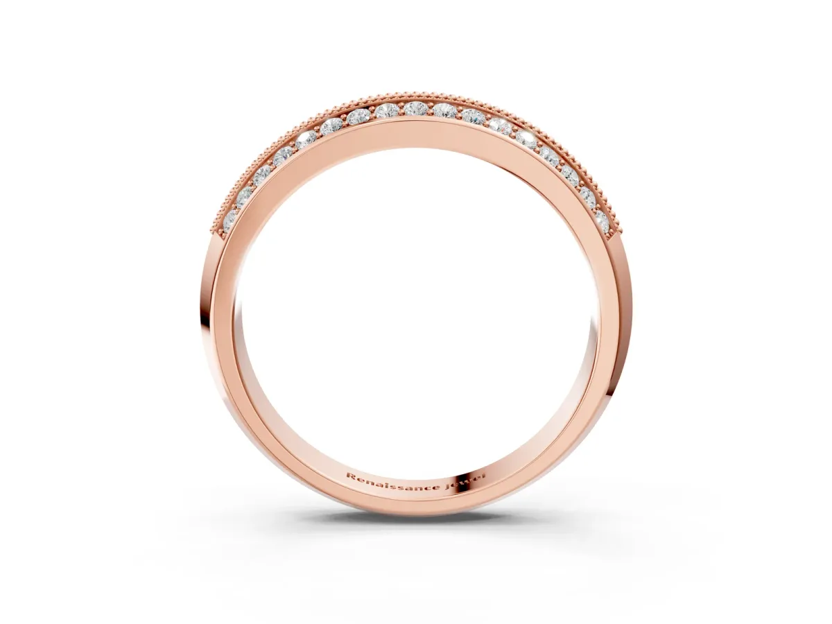 Round Diamond Pave Eternity Band with Milgrain Edging Rose gold