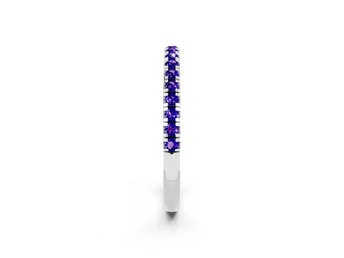 Pavé Round Tanzanite Half Eternity Band with Shared Prong Setting Silver