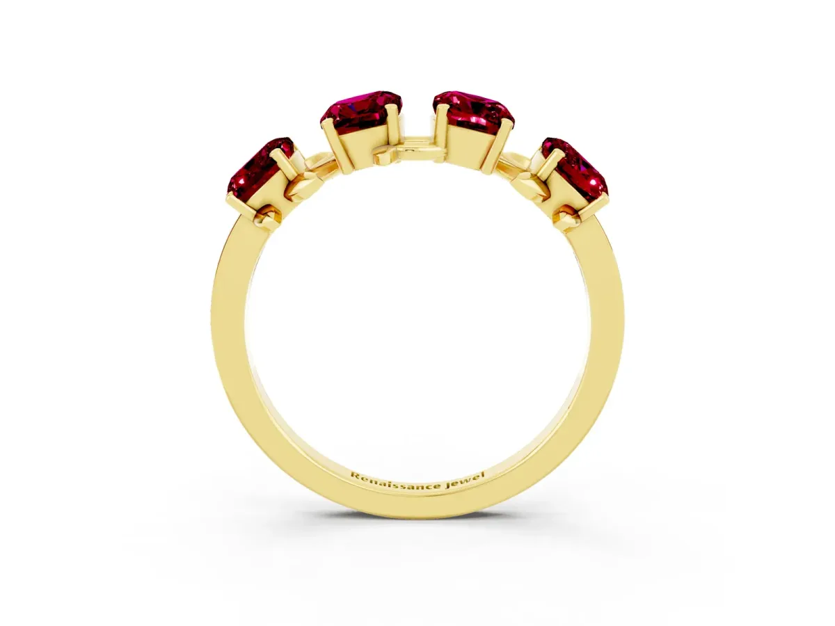 Emerald Cut Garnet Prong-Set Half Eternity Band Yellow gold
