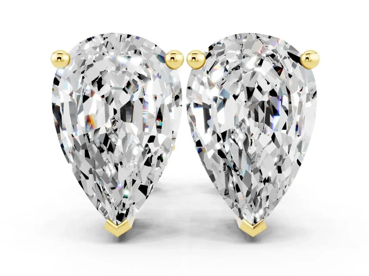Pear Cut Moissanite Stud Earrings Yellow gold