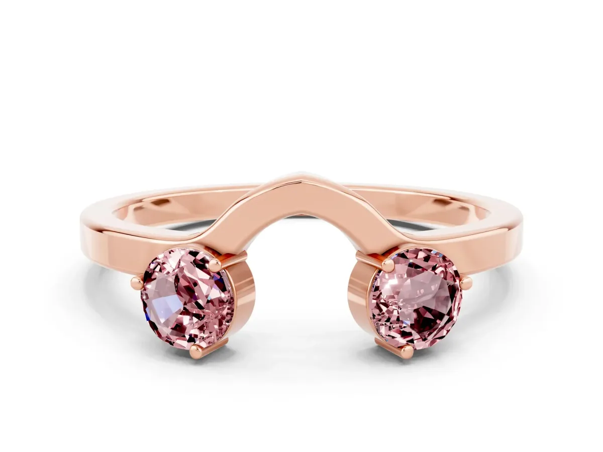 Dual Round Morganite Open Band Ring with Prong Setting Rose gold