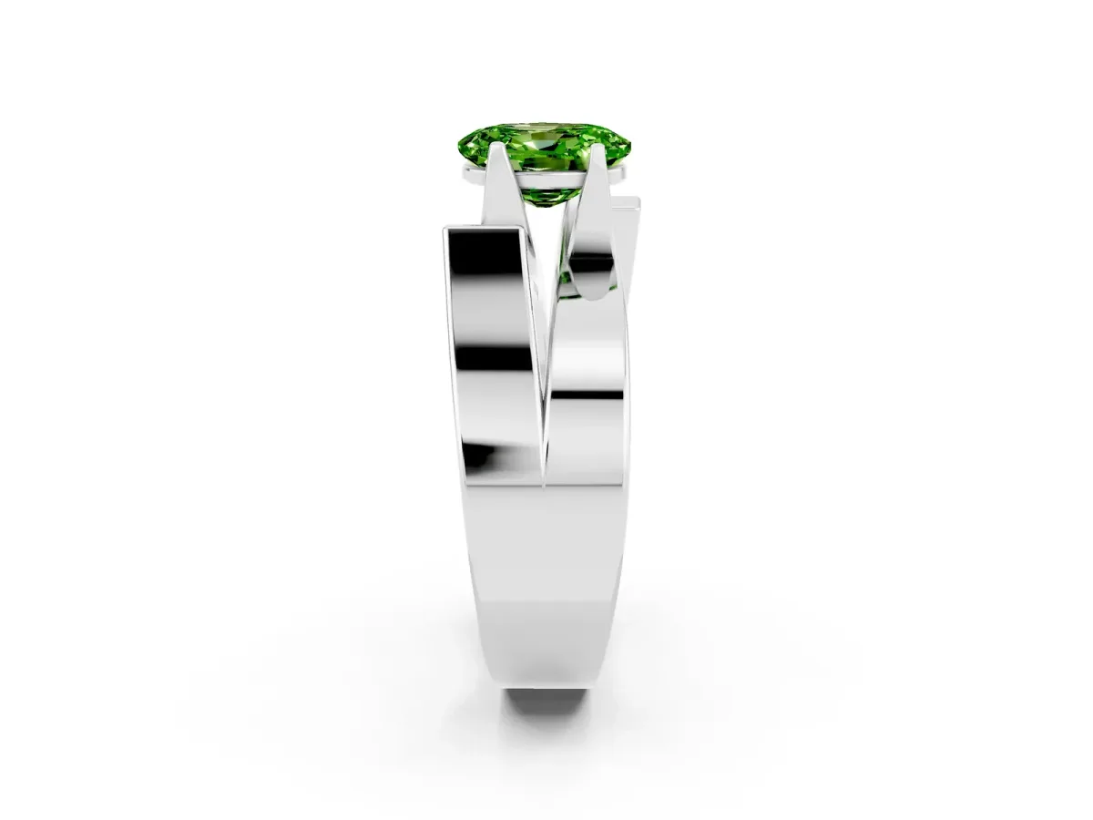 Modern Tension Set Oval Cut Peridot Solitaire Wide Band Ring Platinum