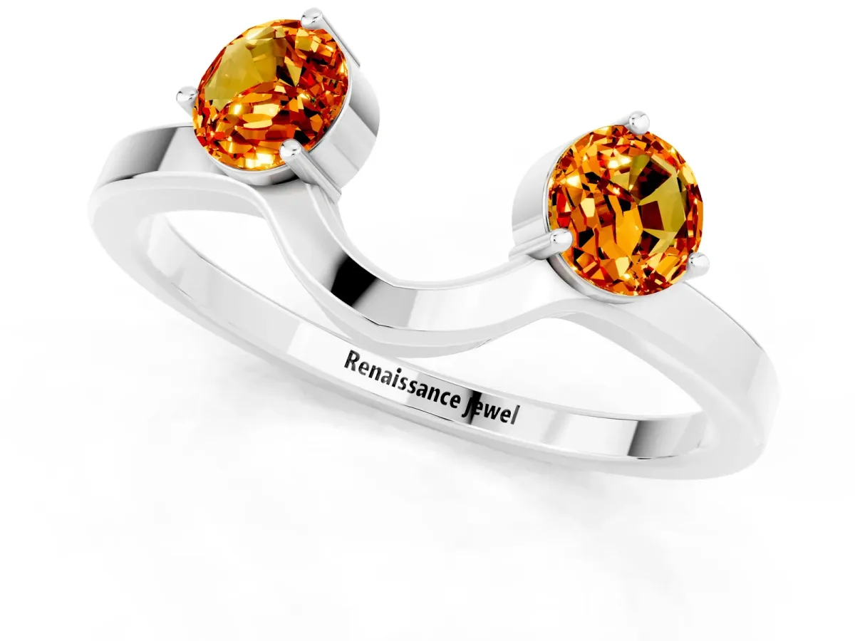 Dual Round Citrine Open Band Ring with Prong Setting Silver