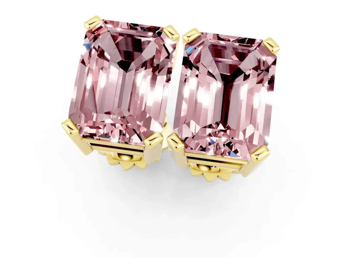 Emerald Cut Morganite Stud Earrings Yellow gold