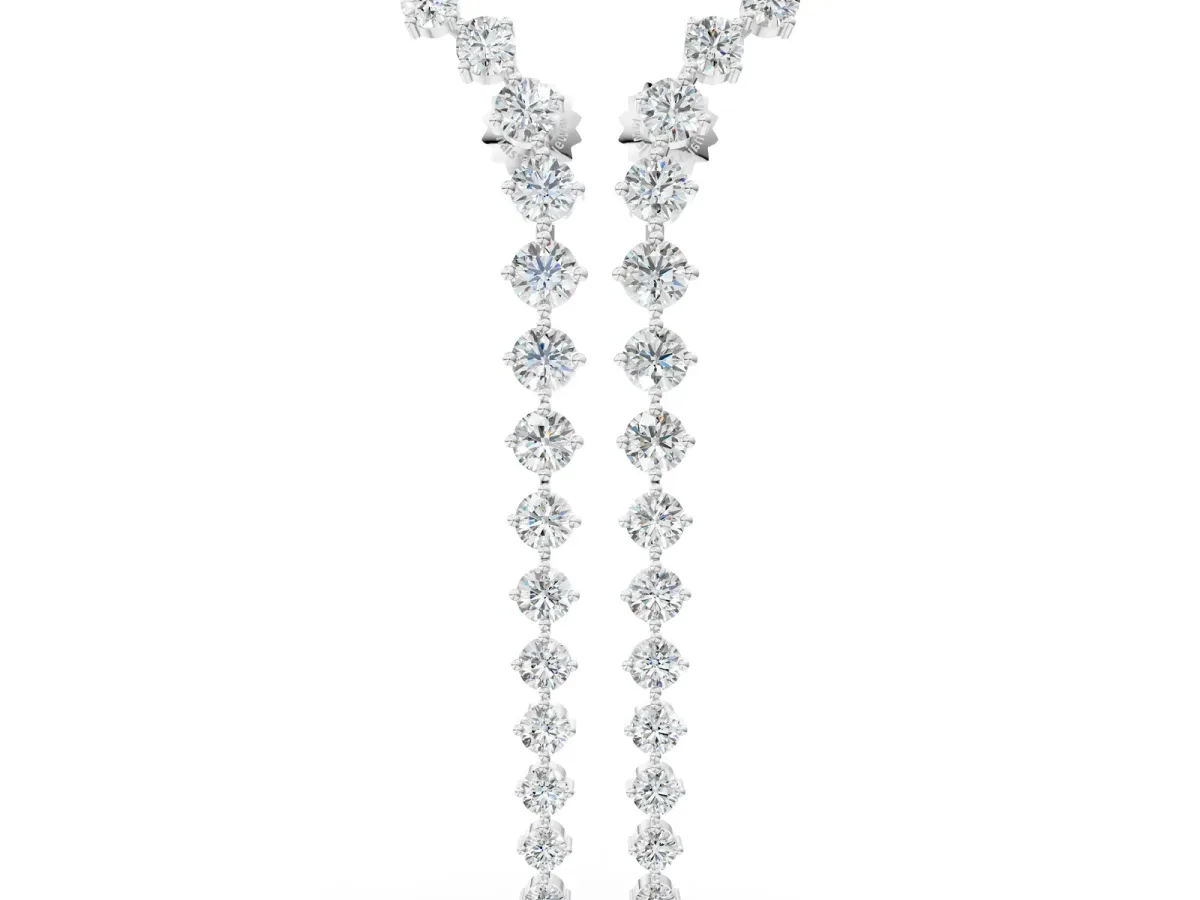 Round Diamond Curved Drop Earrings Silver
