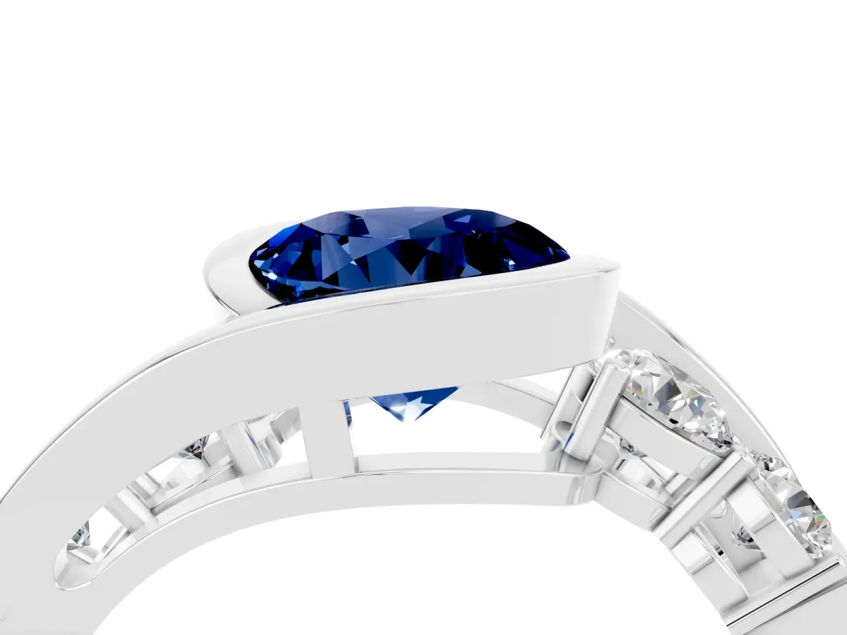 Bezel Set Round Cut Blue Sapphire Bypass Ring with Round Accents Platinum