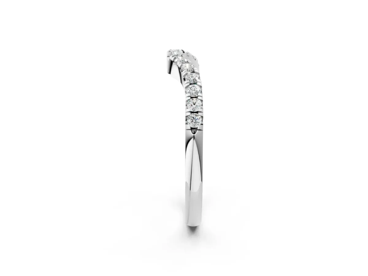 Curved Round Diamond Wedding Band with Pavé Setting and Shared Prong Silver