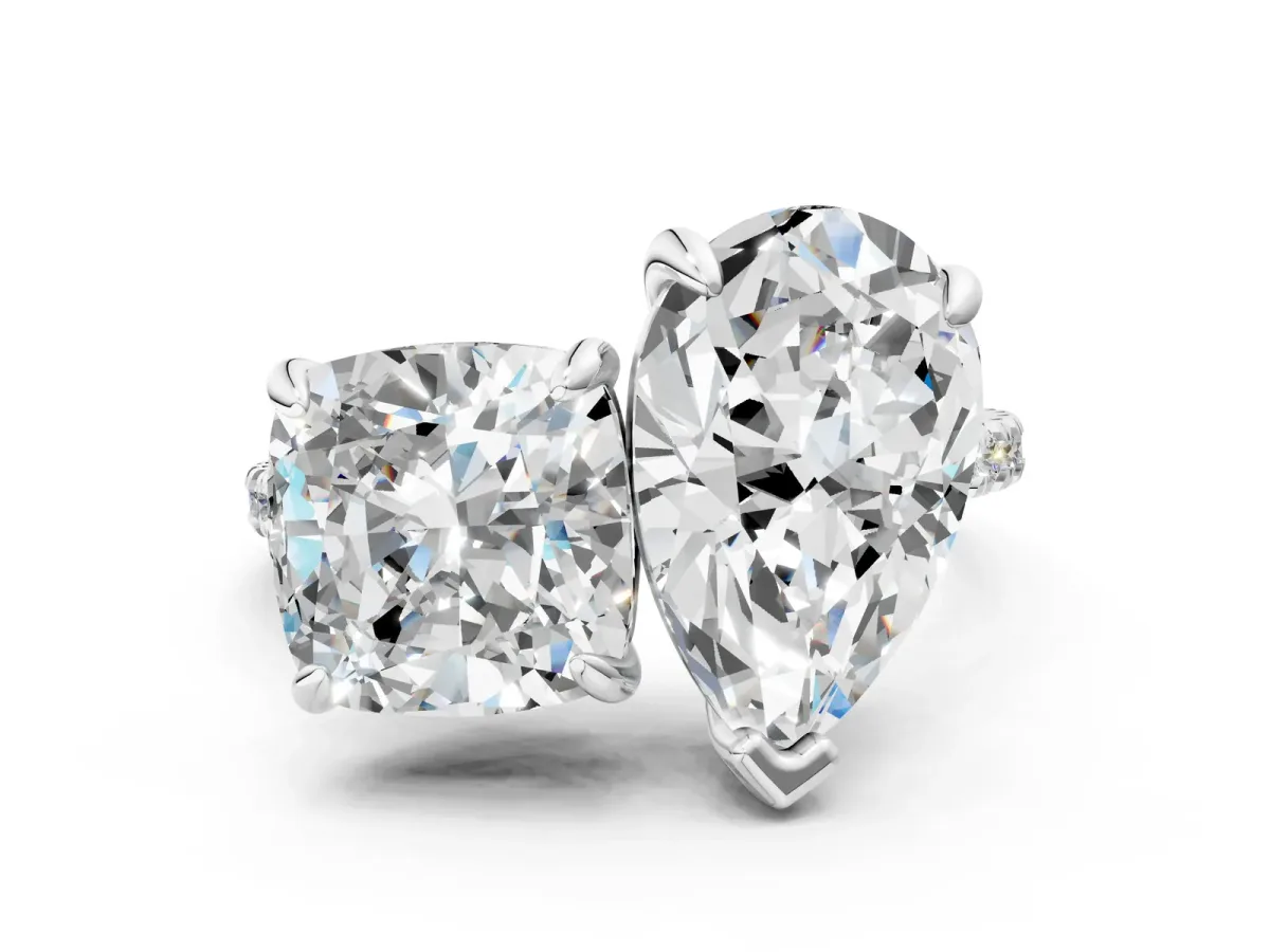 Pear and Cushion Toi Moi Ring with Prong Setting and Micro Pave Band Silver