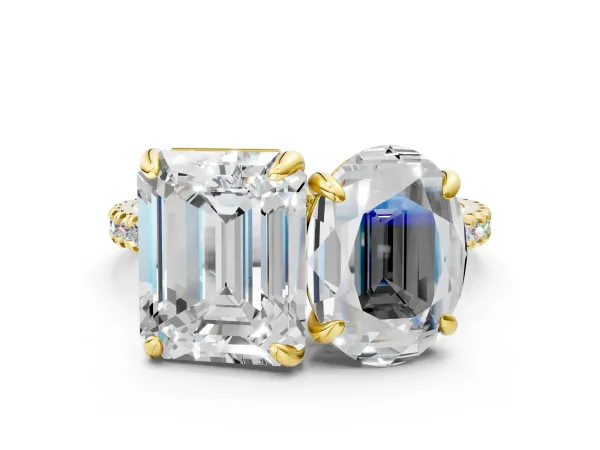 Oval and Radiant Toi Moi Ring with Prong Setting and Pave Band Yellow gold
