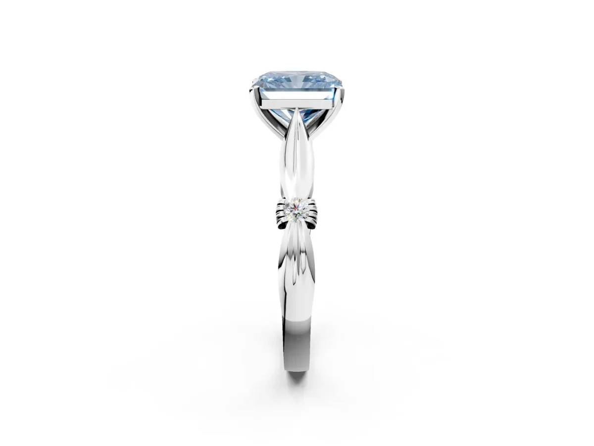 Fancy Blue Radiant Cut Solitaire Diamond Twisted Band with Four-Prong Setting Platinum