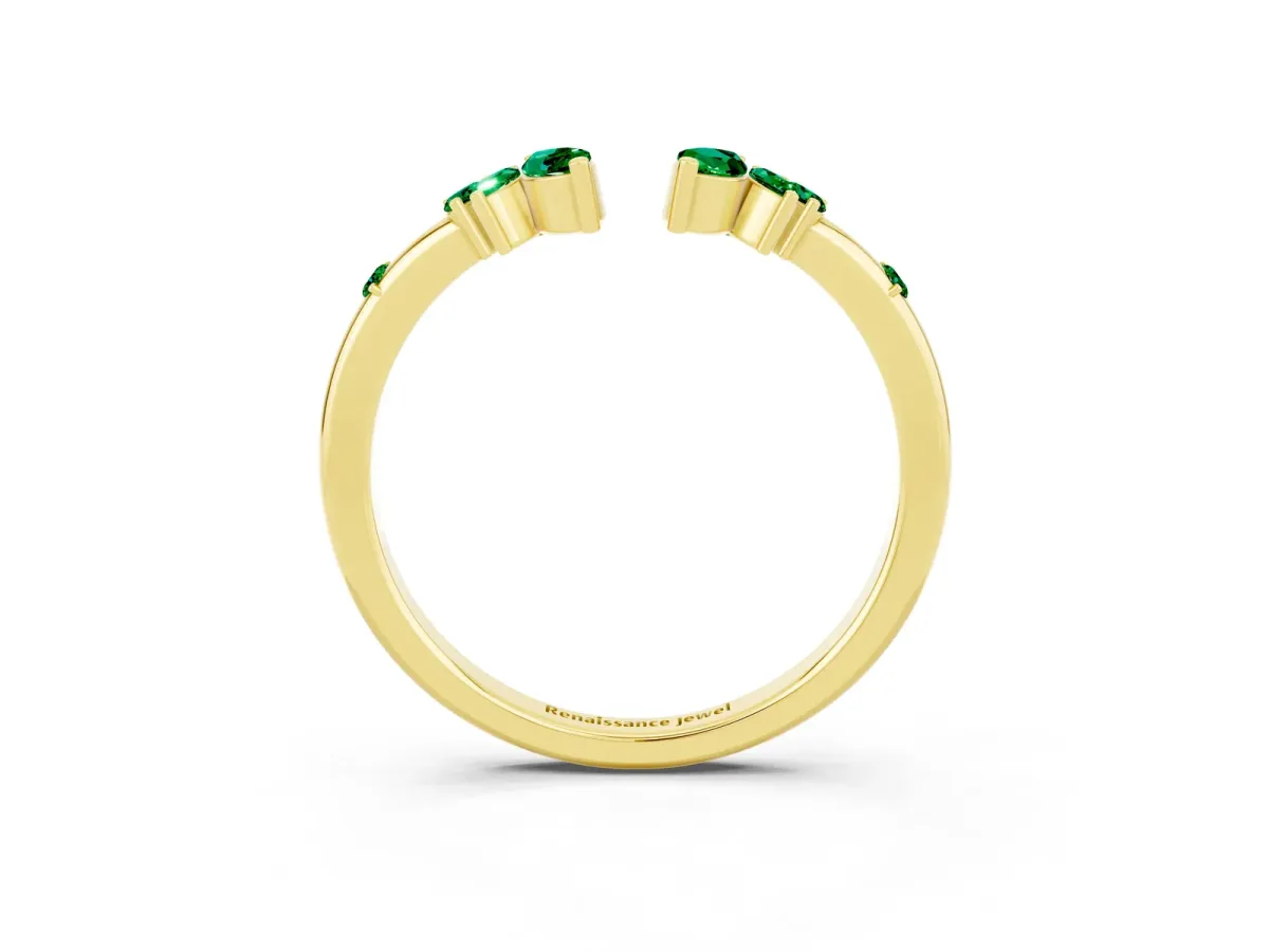 Open Marquise Cluster Emerald Band with Prong Setting Yellow gold