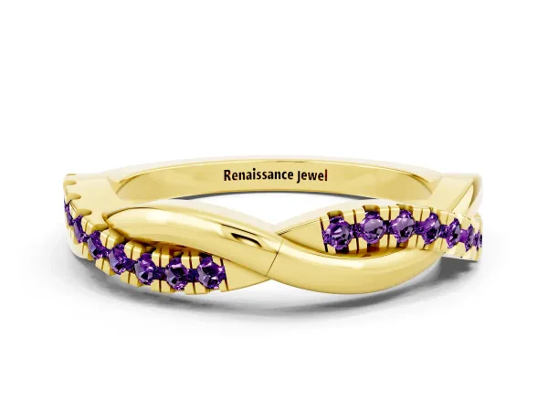 Round Amethyst Twisted Infinity Band with Prong Setting Yellow gold