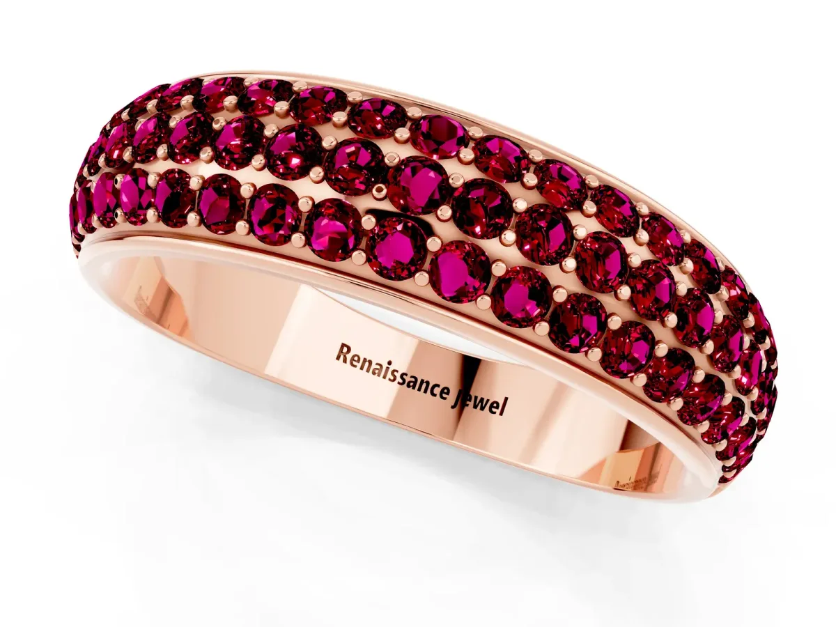 Three-Row Round Garnet Eternity Band with Shared Prong Setting Rose gold