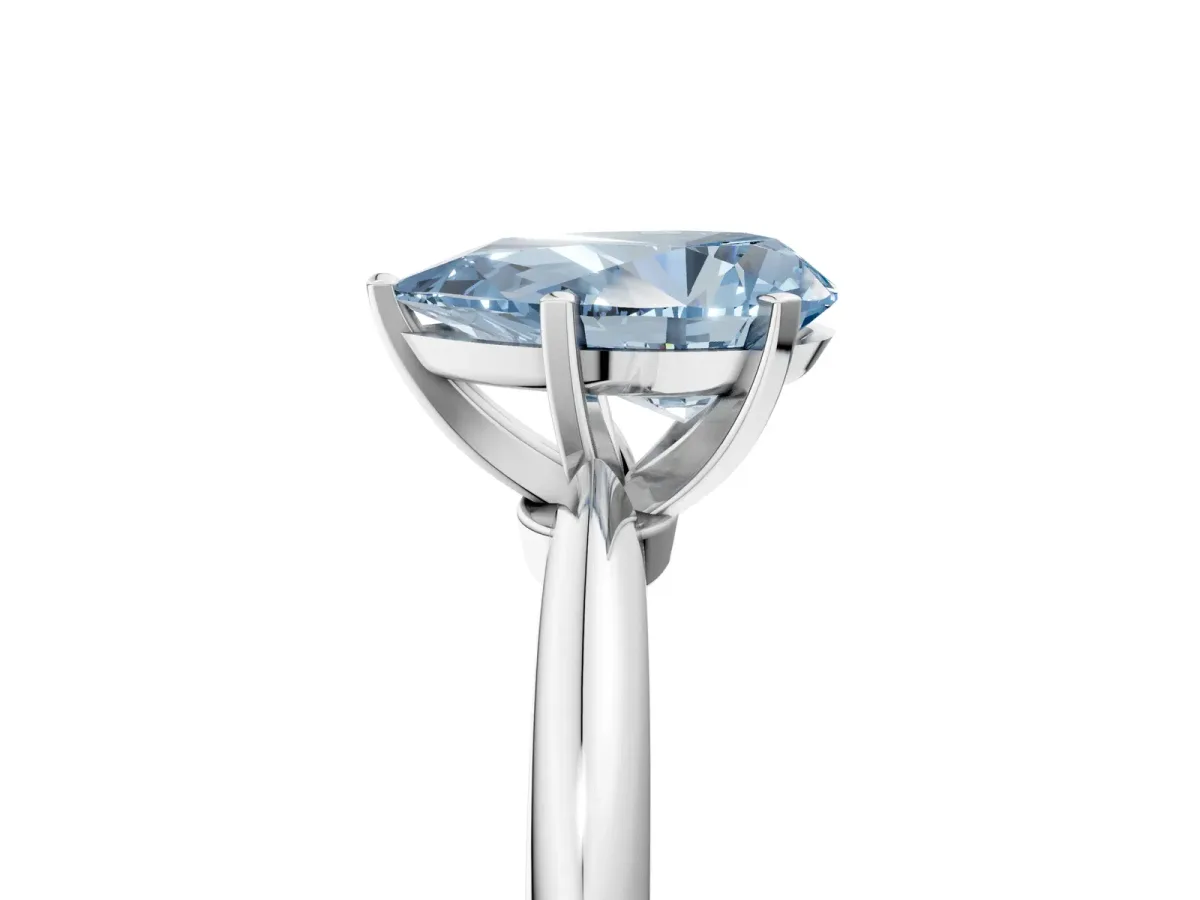 Fancy Blue Pear Cut Diamond Solitaire Ring with Six-Prong Setting and Classic Band Platinum