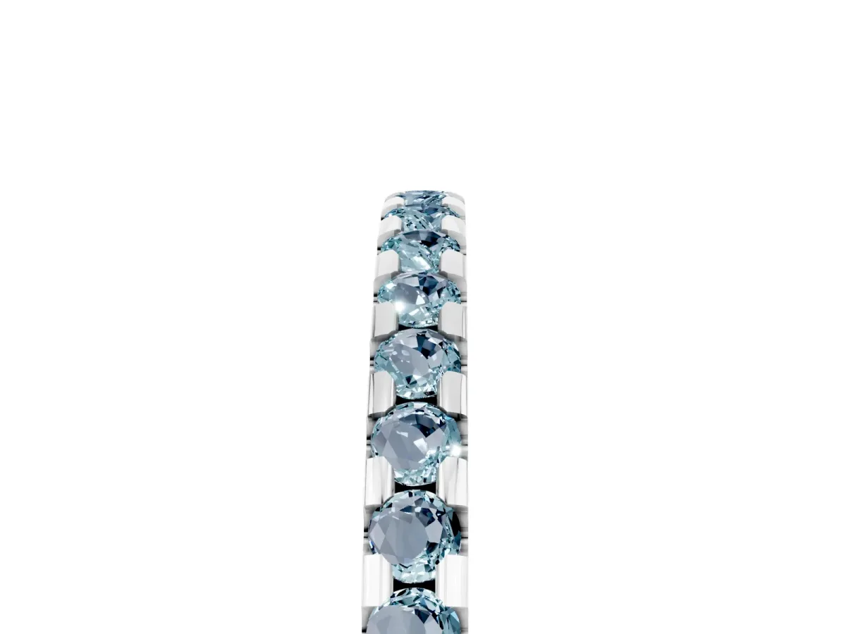Round Aquamarine Pavé Set Eternity Band with Micro Prong Setting Silver