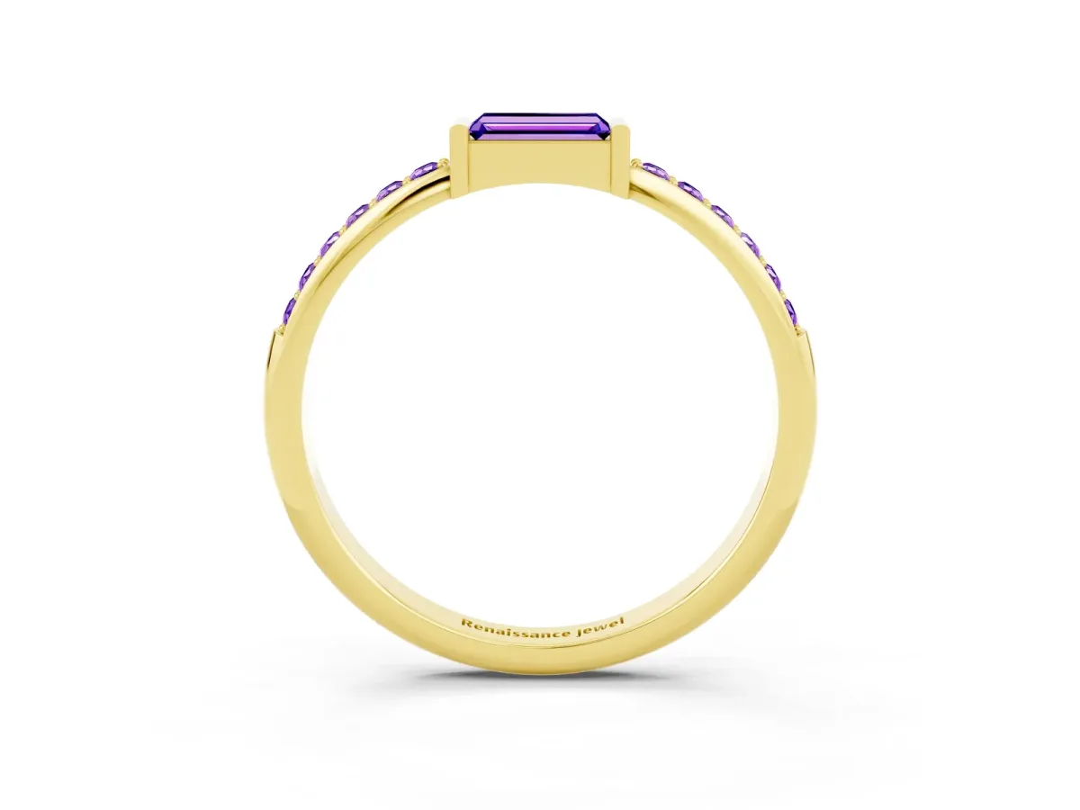 Baguette Tanzanite Pavé Band with Bar Setting Yellow gold