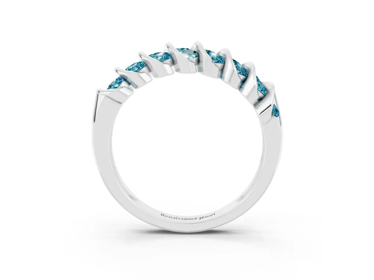 Channel Set Round Blue Topaz Multi-Row Band Silver