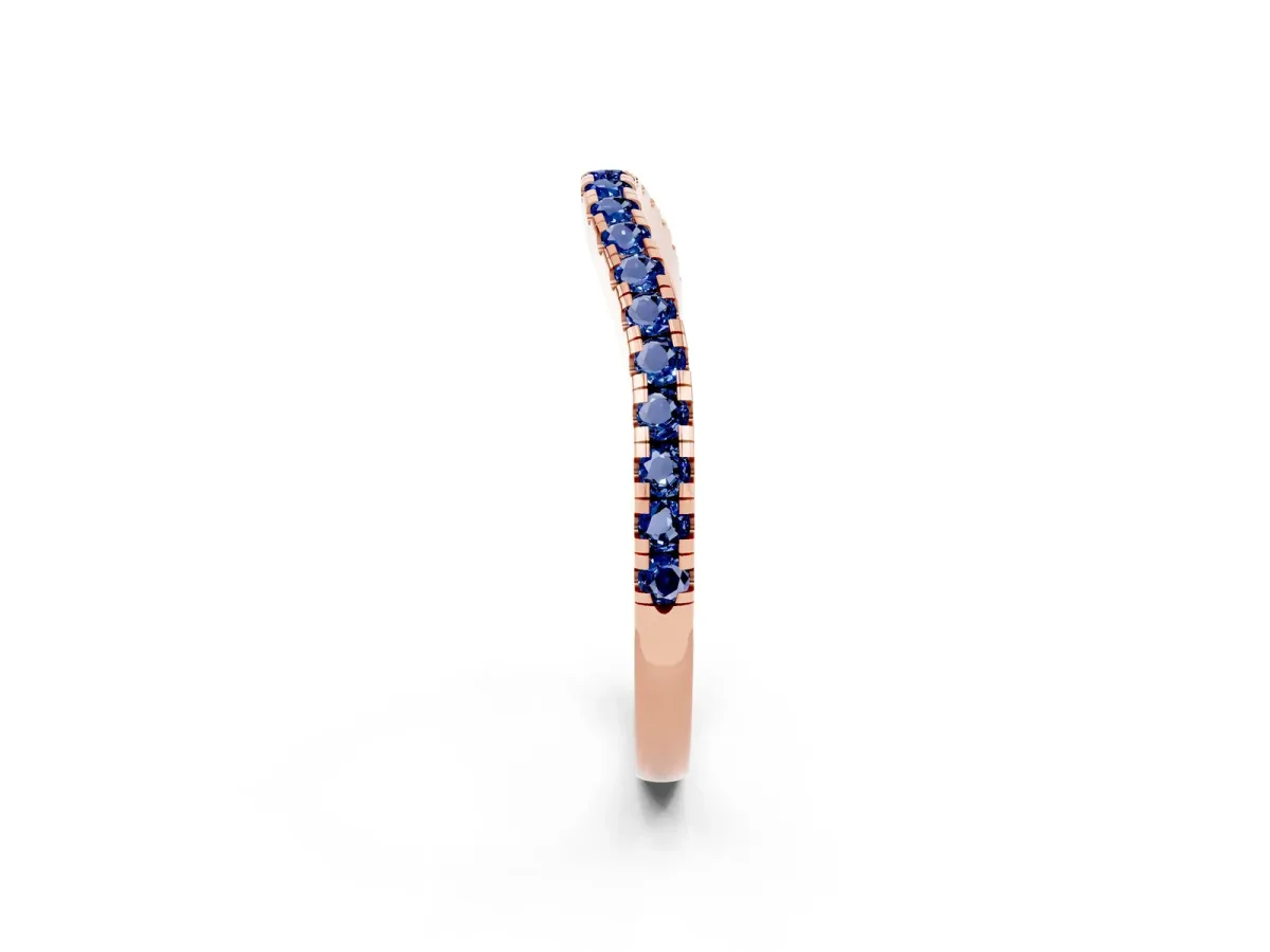 Round Blue Sapphire Pavé Half Eternity Band with Shared Prong Setting Rose gold