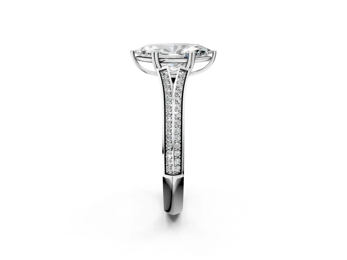 Marquise Cut Diamond Split Shank Engagement Ring with Pavé Band White gold