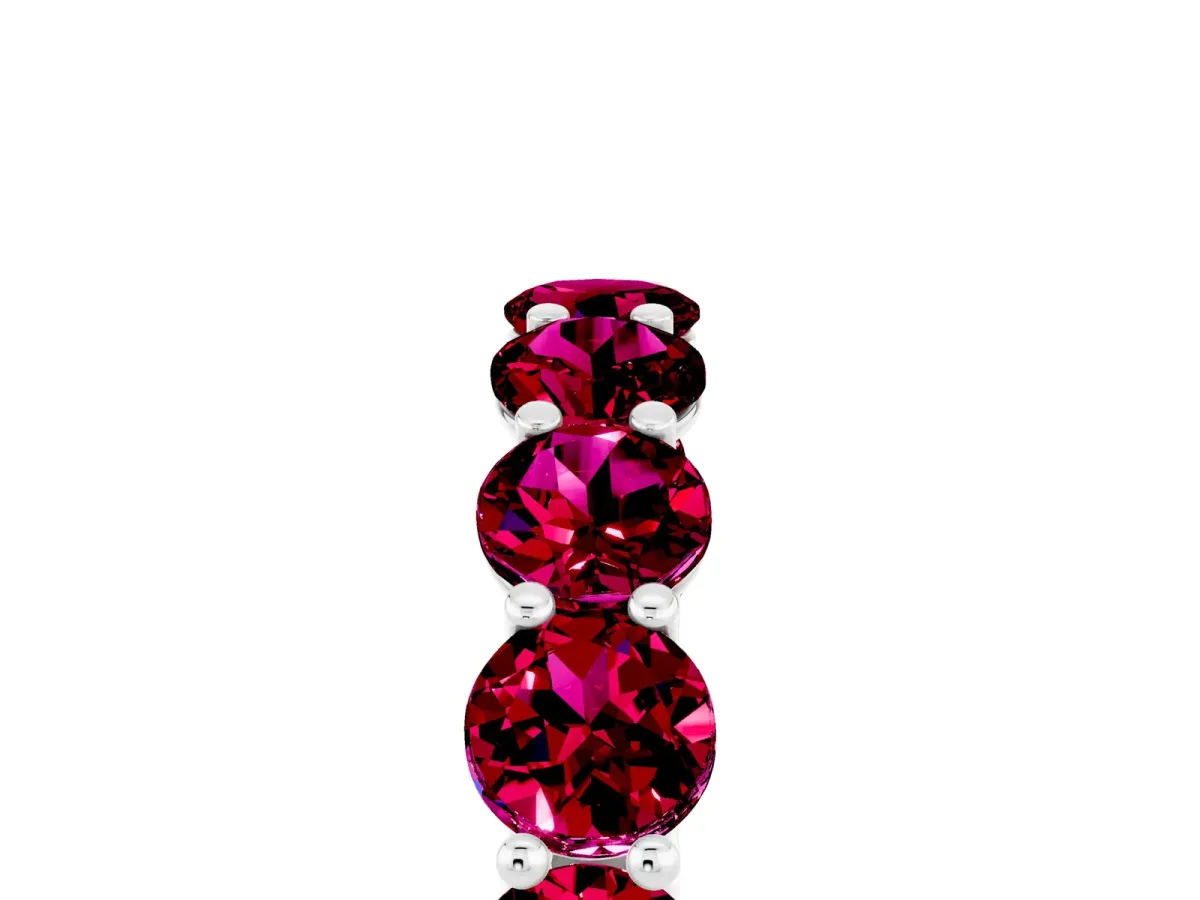 Round Garnet Shared Prong Eternity Band Platinum