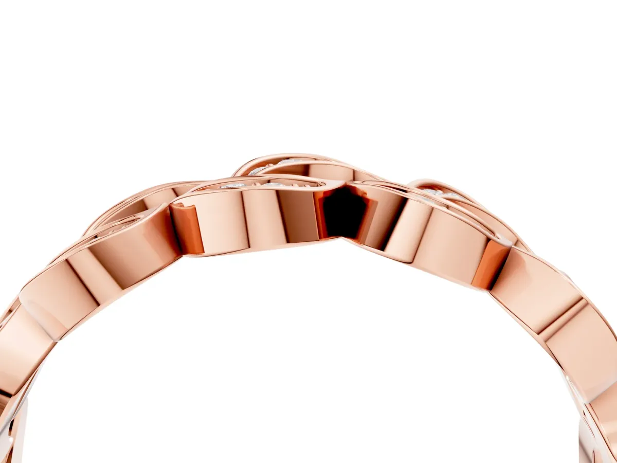 Pavé Round Diamond Interlocking Eternity Band with Bezel Prong Setting Rose gold