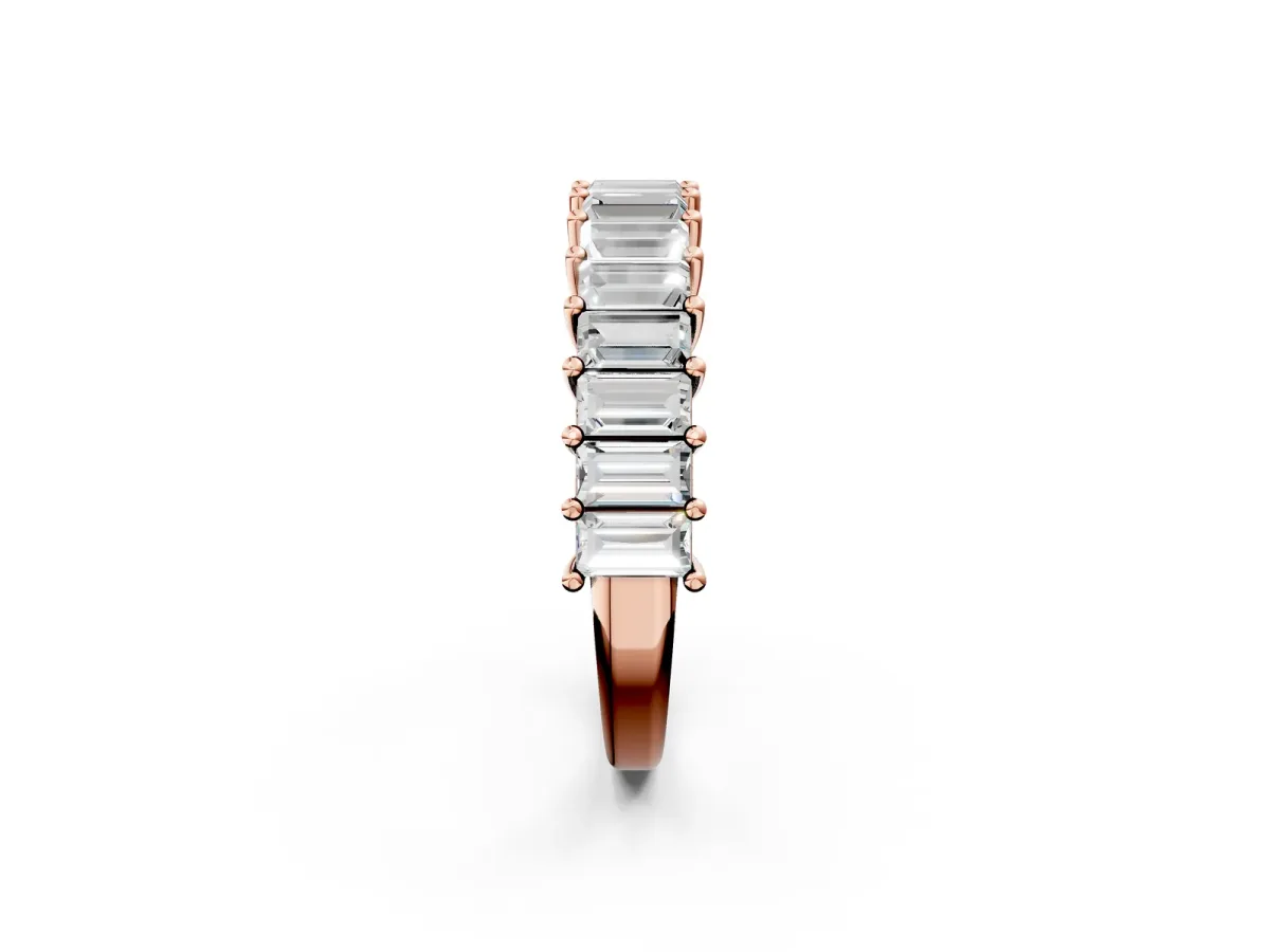 Baguette Cut Half Eternity Band with Shared Prong Setting Rose gold