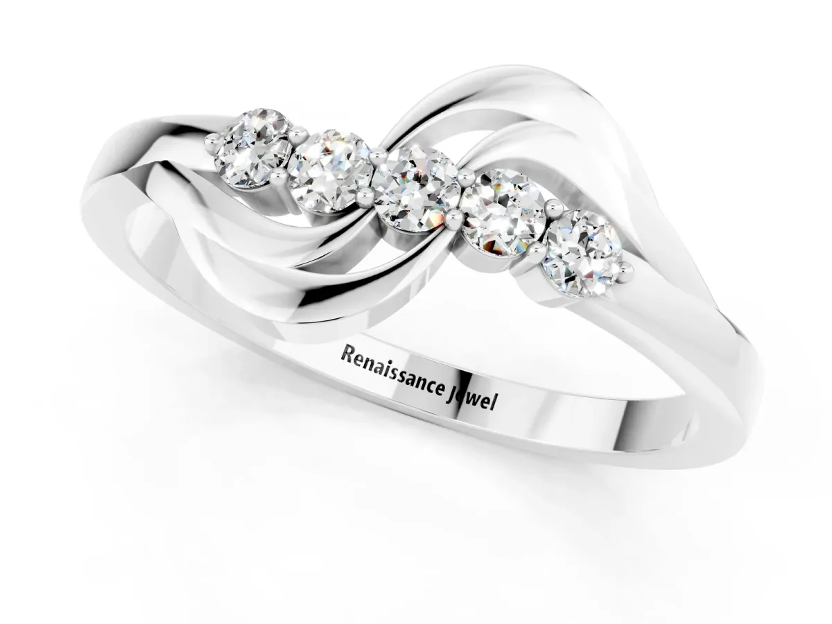 Five-Stone Round Moissanite Crossover Band with Prong Setting White gold