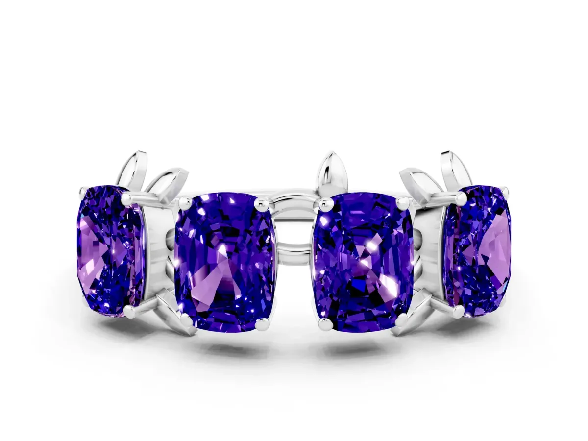 Emerald Cut Tanzanite Prong-Set Half Eternity Band Silver