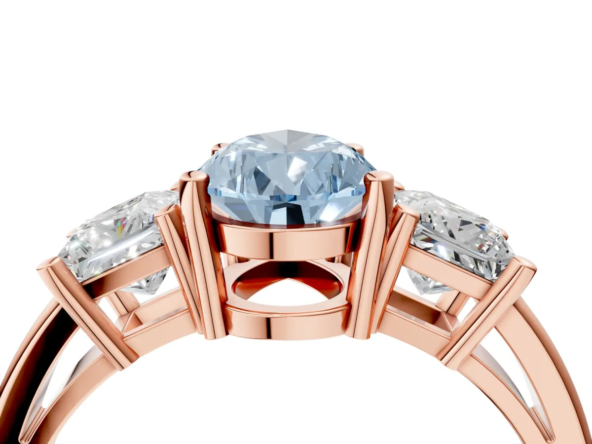Fancy Blue Three-Stone Pear Cut Cut Solitaire Ring with Prong Setting Rose gold