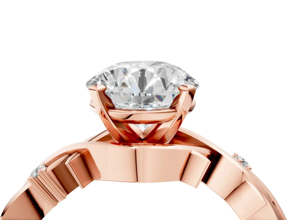 Round Cut Diamond Solitaire Ring with Twisted Band and Prong Setting Rose gold