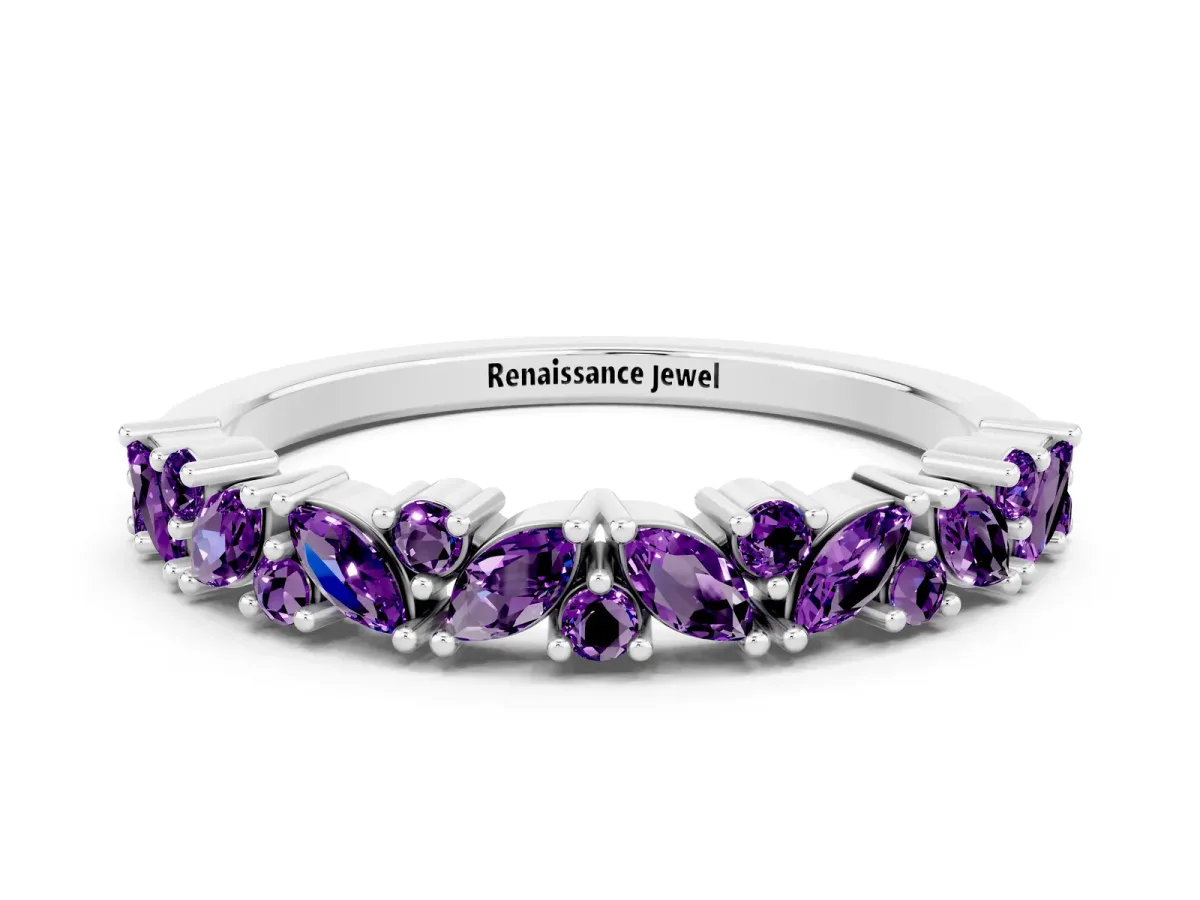 Marquise and Round Amethyst Vine Eternity Band with Prong Setting Silver