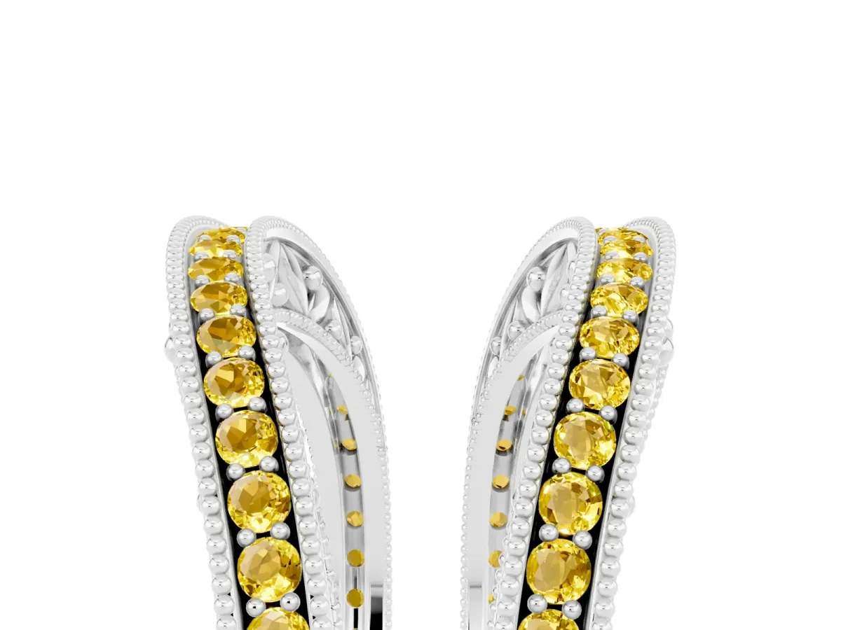 Round Yellow Sapphire Milgrain Eternity Band with Channel Setting Silver