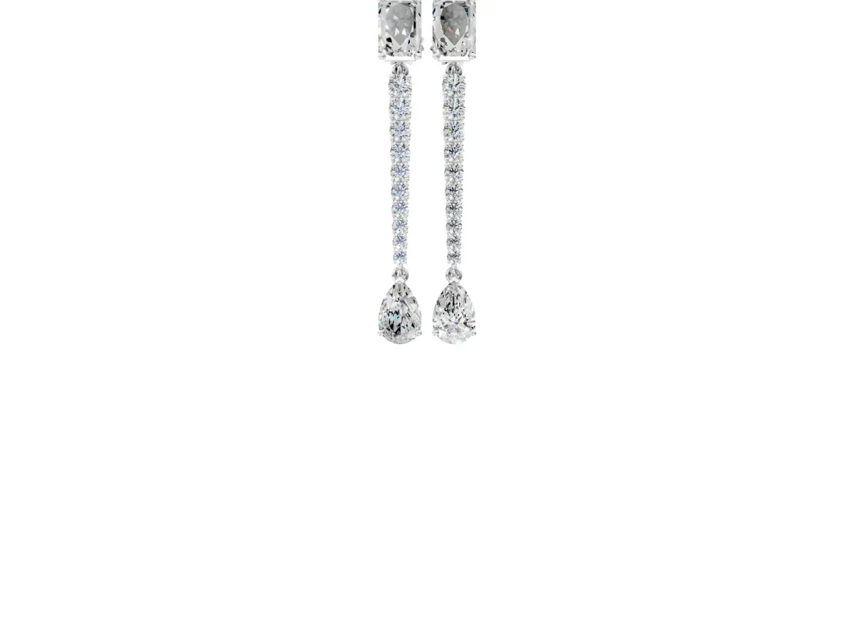 Emerald and Pear Diamond Linear Earrings with Round Lab Grown Diamond Accents Silver