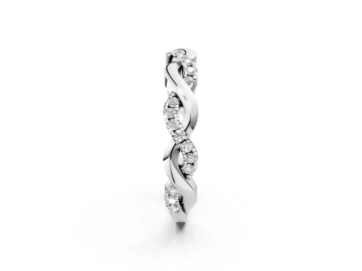 Pavé Round Diamond Twist Eternity Band with Shared Prong Setting Silver