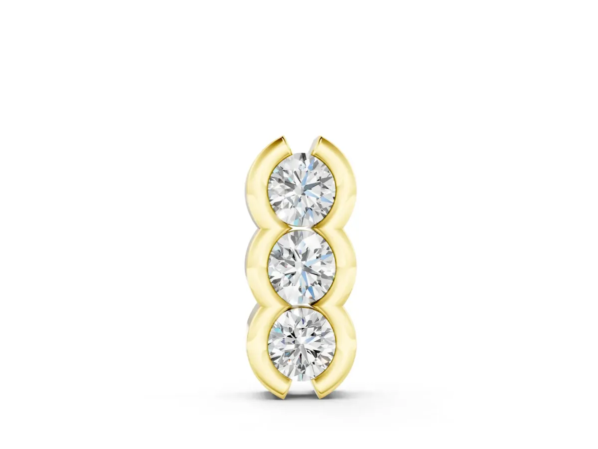 Three Stone Round Diamond Shared Prong Pendant Yellow gold
