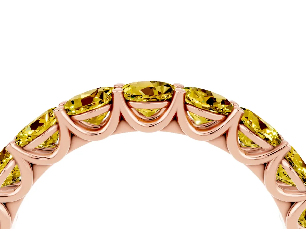 Round Yellow Sapphire Shared Prong Eternity Band Rose gold