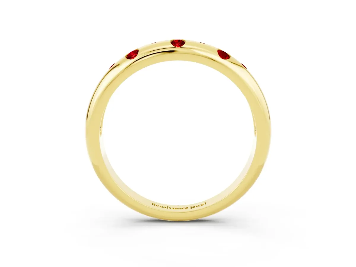 Round Ruby Flush-Set Comfort Fit Band Yellow gold
