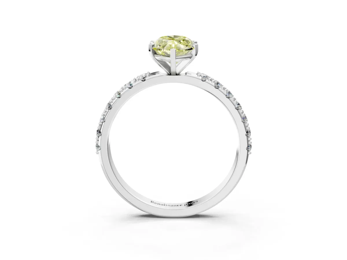 Fancy Yellow Marquise Cut Diamond Solitaire Pavé Band with Four-Prong Setting Silver