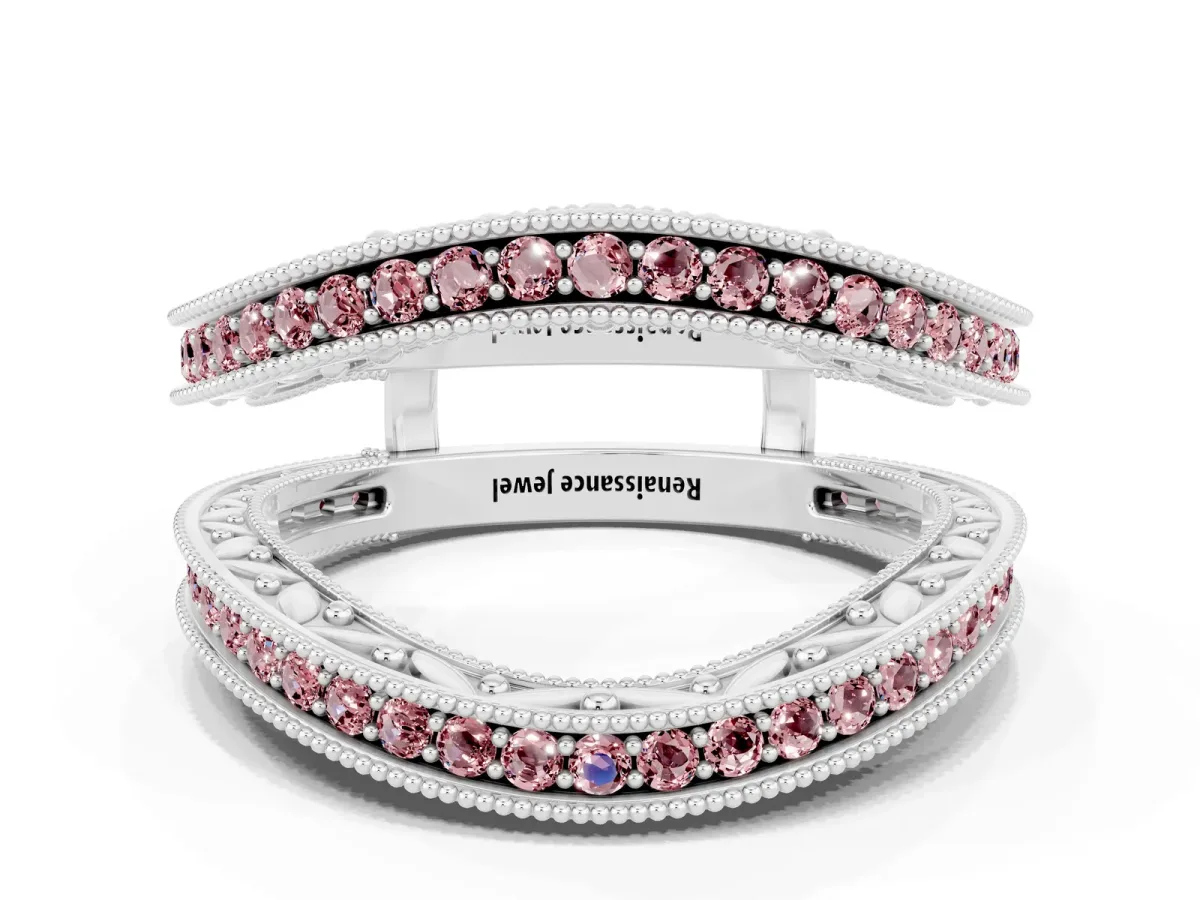 Round Morganite Milgrain Eternity Band with Channel Setting White gold