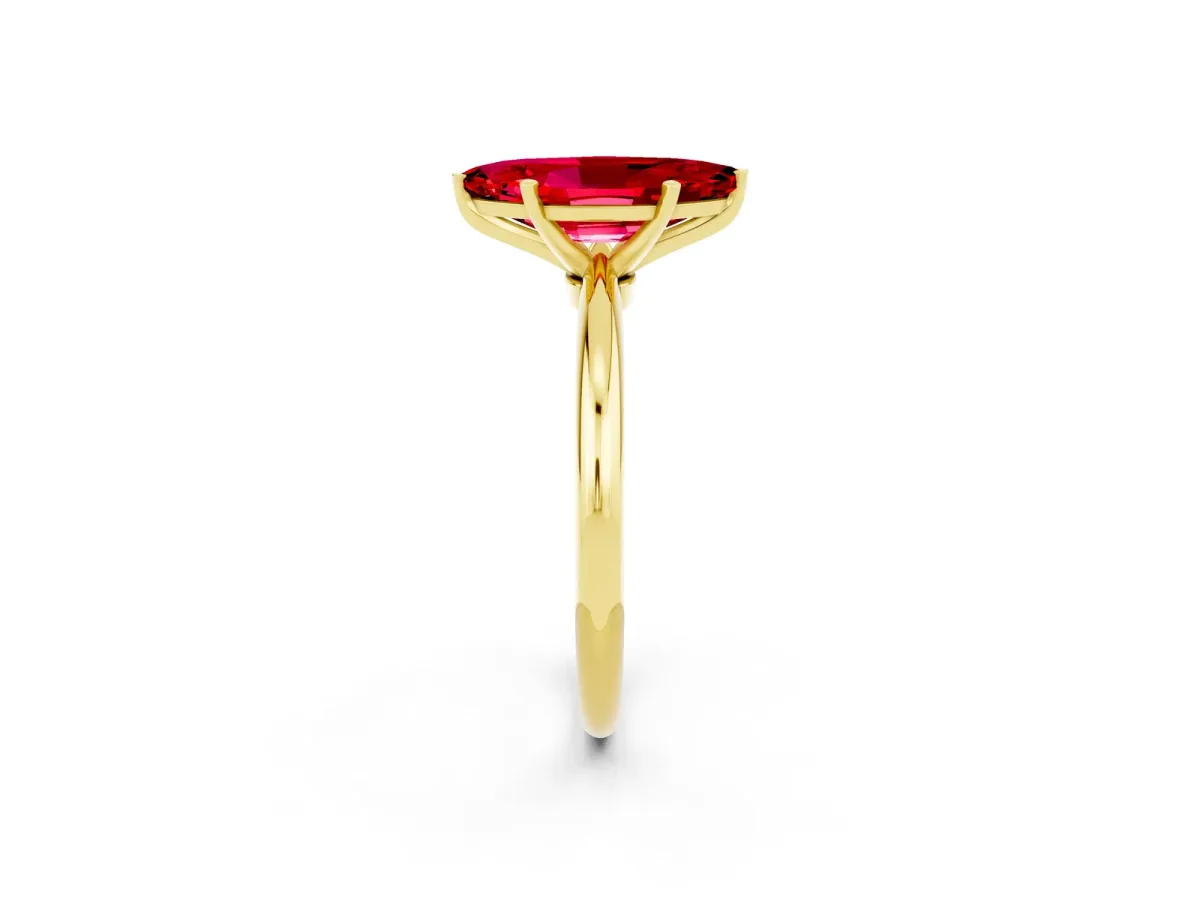 Marquise Cut Ruby Solitaire Ring with Six-Prong Setting and Classic Band Yellow gold