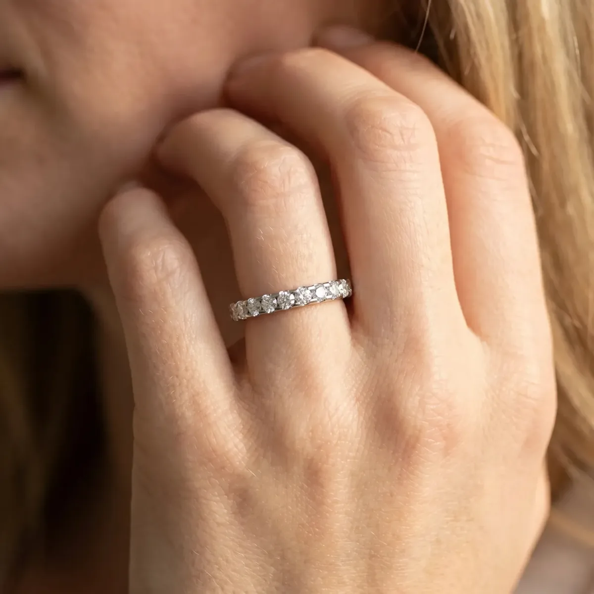 Round Diamond Pavé Set Eternity Band with Micro Prong Setting Silver