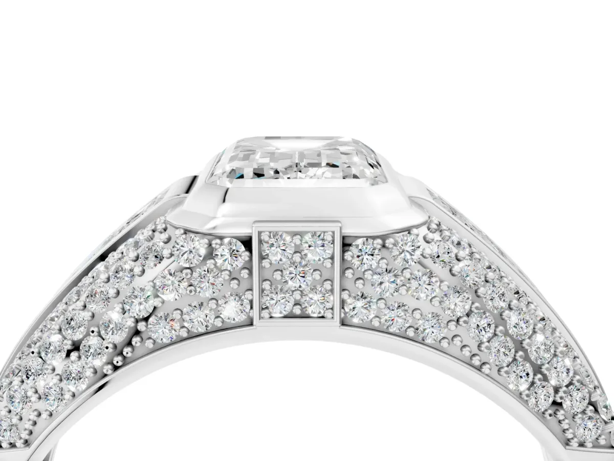 Emerald Cut Diamond Mens Ring with Side Stones Platinum