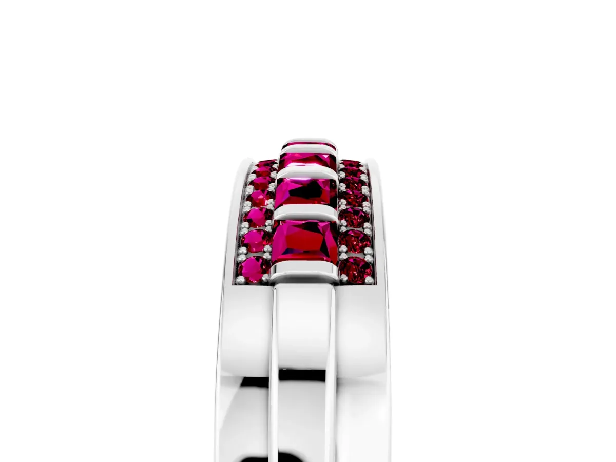 Bar-Set Princess Cut Garnet Pavé Band Silver