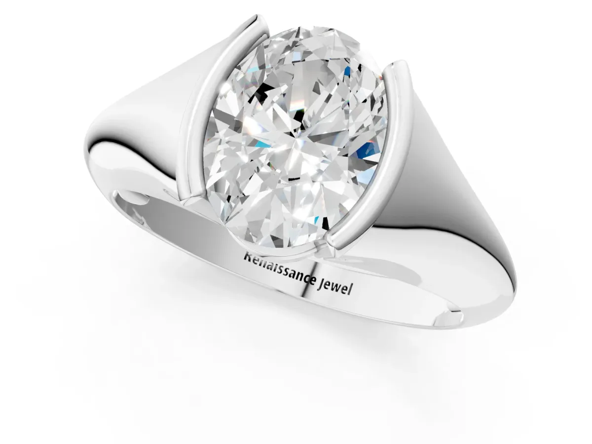 Oval Cut Solitaire Tension Set Diamond Ring Platinum