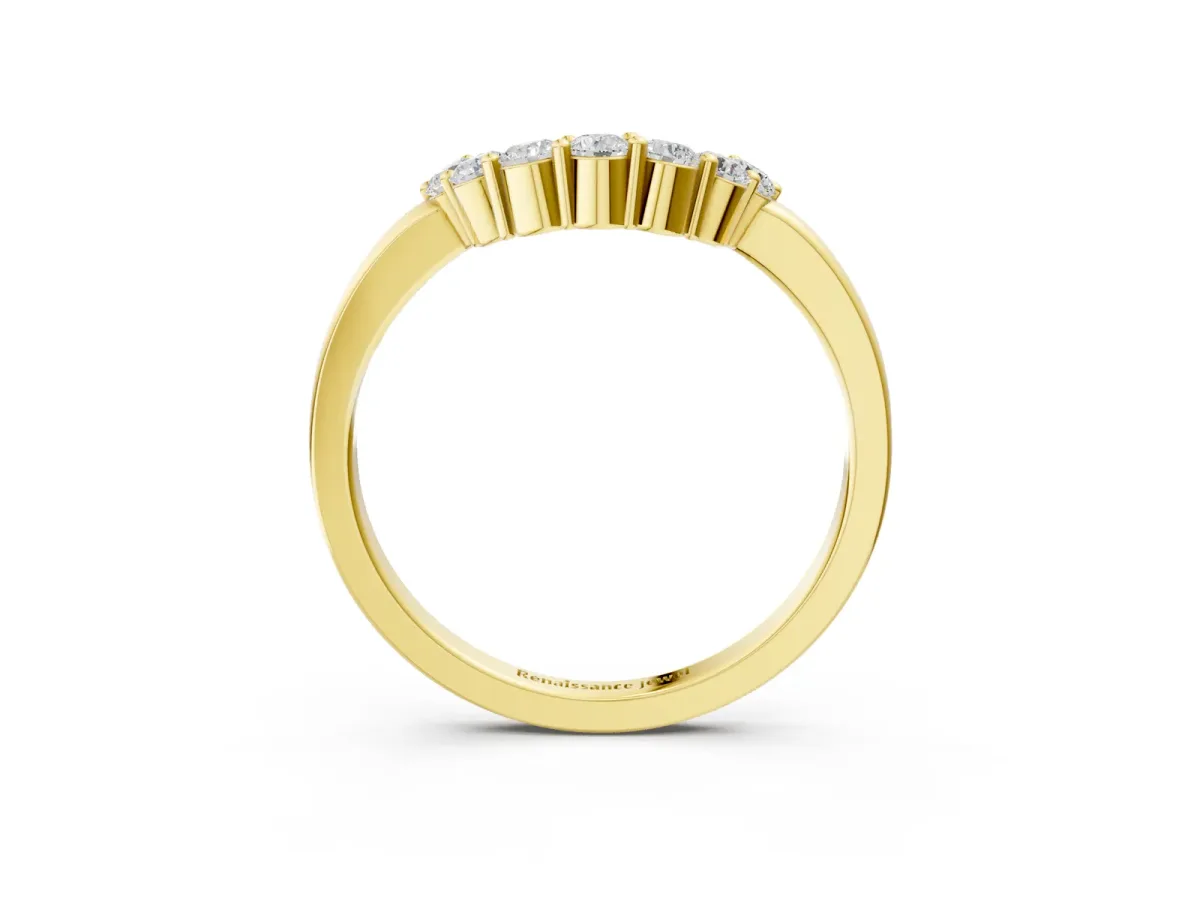 Curved Round Diamond Pave Band with Prong Setting Yellow gold